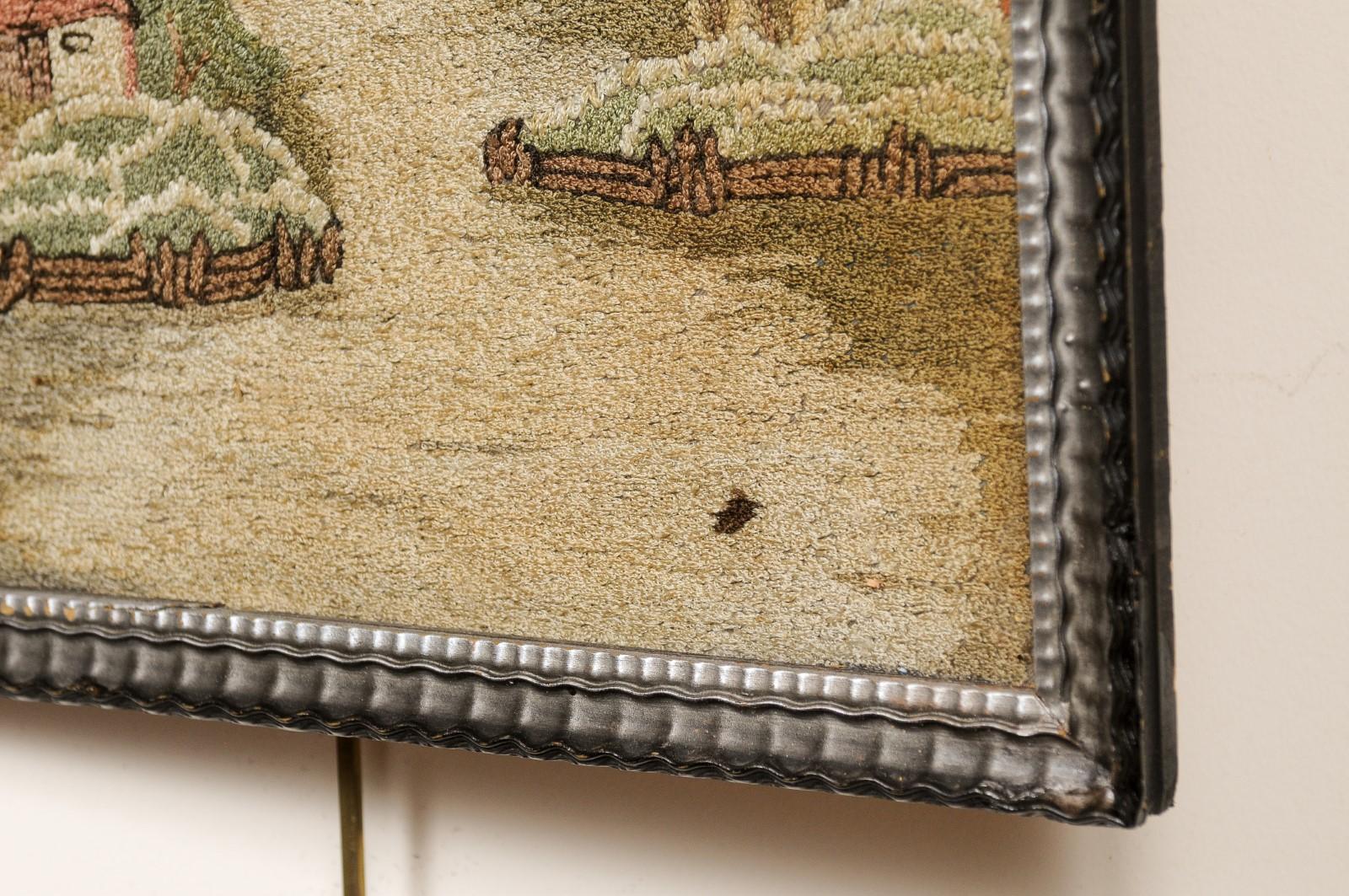  Framed 19th Century English Embroidery of a Country Landscape For Sale 4