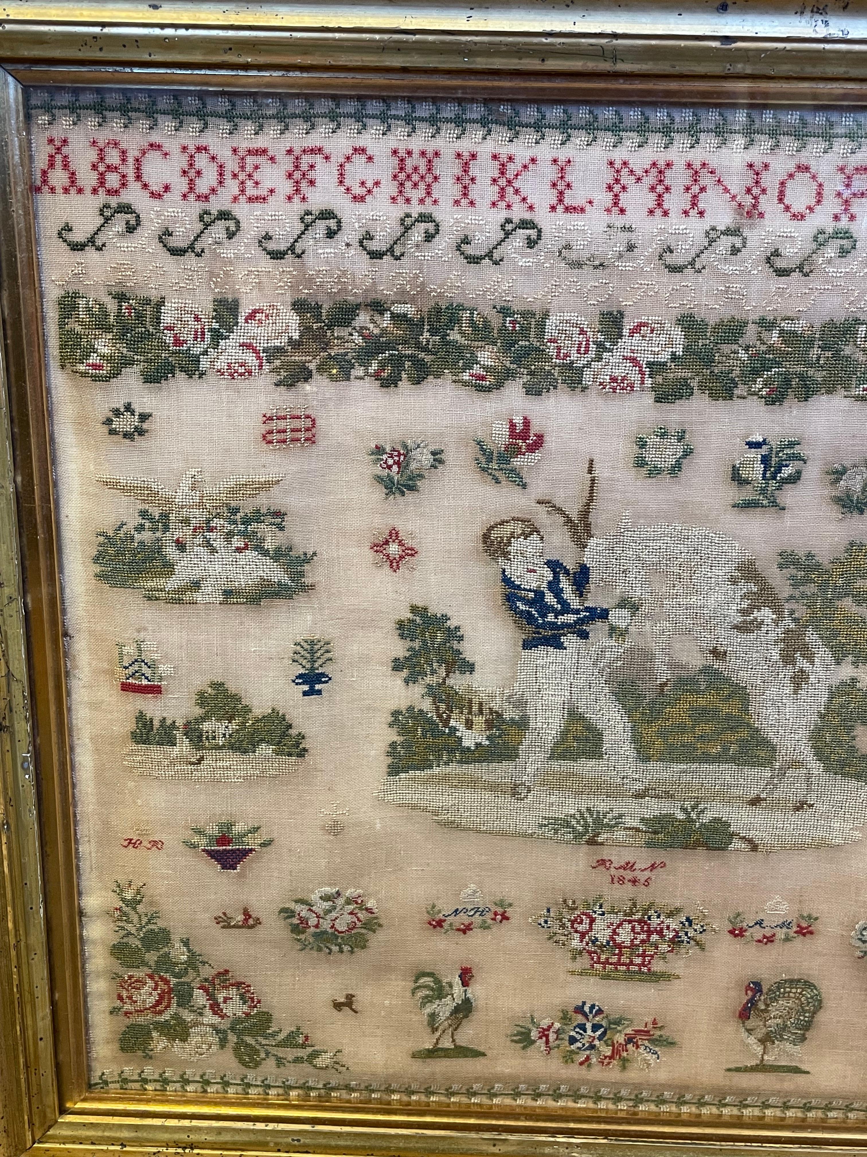 Hand-Crafted Framed 19th Century English Petit Point Sampler, circa 1846