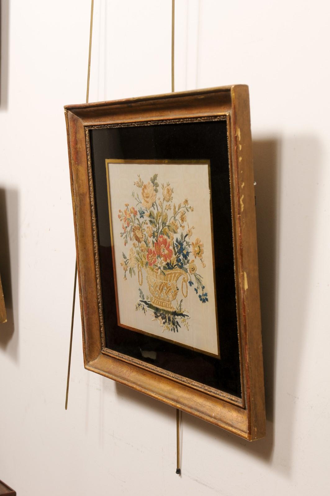 Framed 19th Century English Silk Sampler with Flower Basket 6