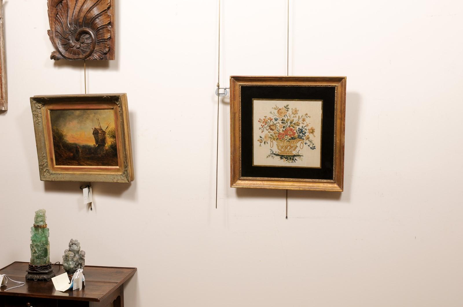 Framed 19th Century English Silk Sampler with Flower Basket 7