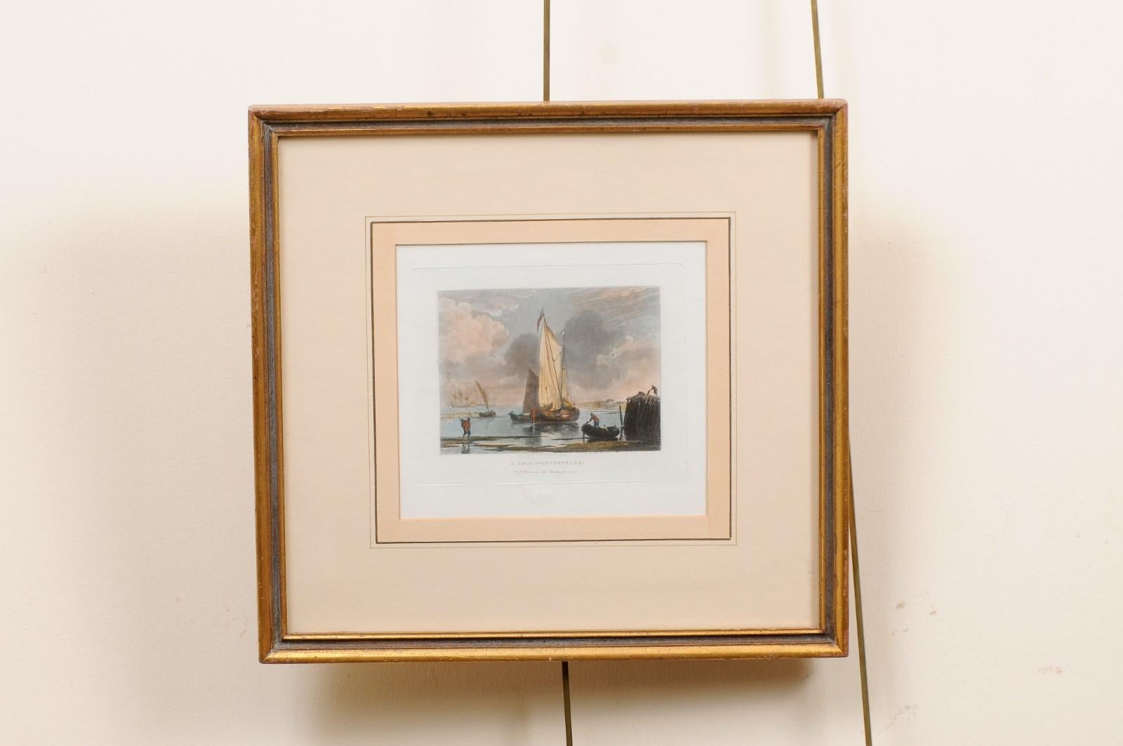 English Framed 19th Century Engraving of Sailboat, London For Sale