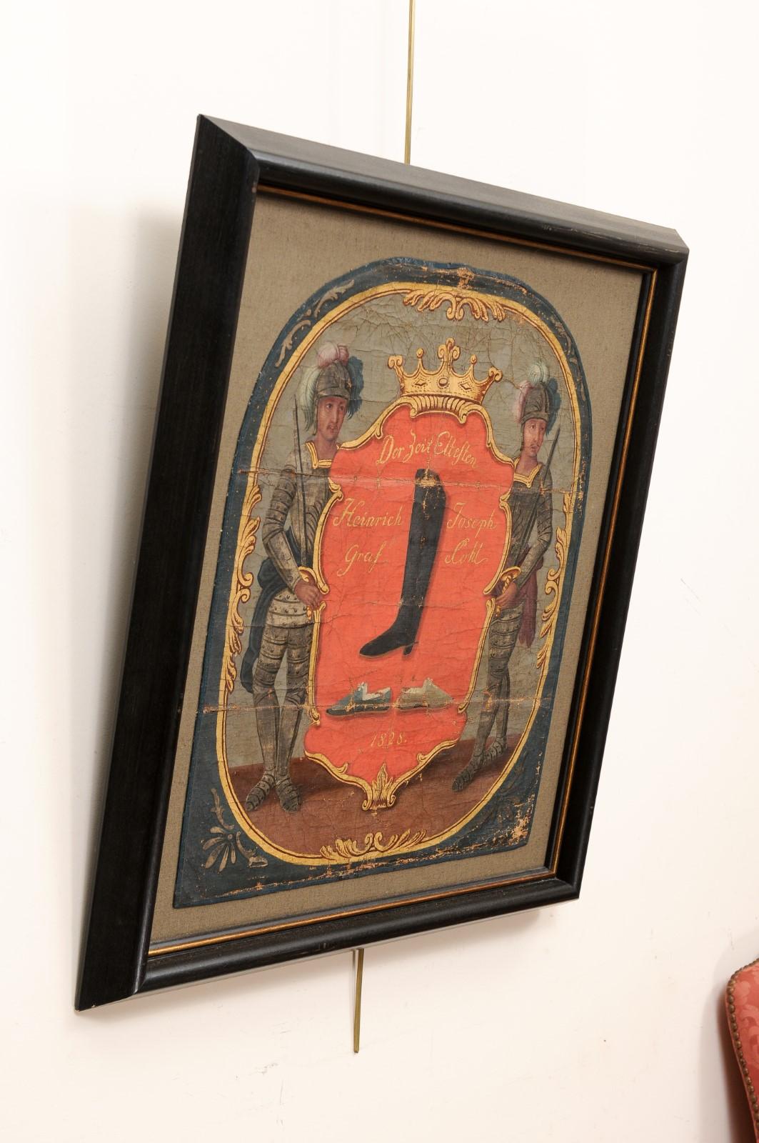 Framed 19th Century German Painted Leather Sign for Shoe Sales For Sale 7