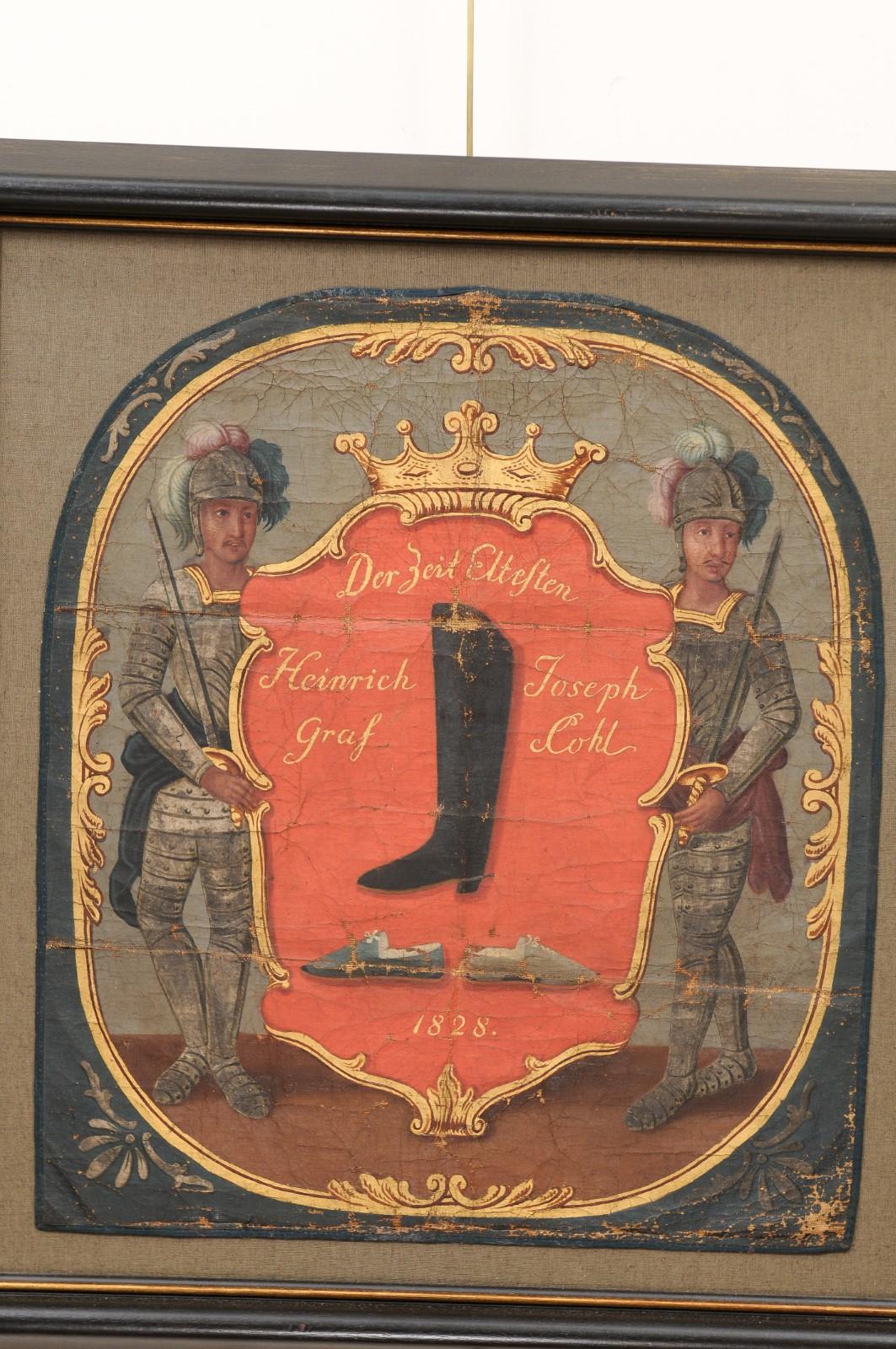 Framed 19th Century German Painted Leather Sign for Shoe Sales For Sale 5