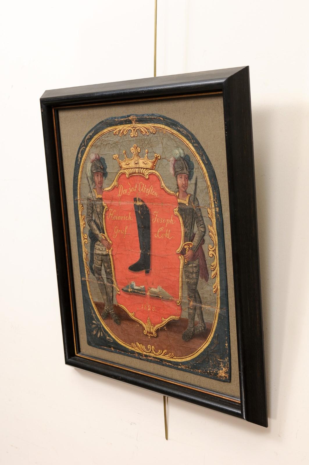 Framed 19th Century German Painted Leather Sign for Shoe Sales For Sale 6