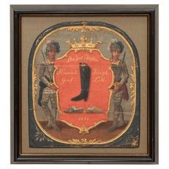 Panneau encadré en cuir peint allemand du 19ème siècle pour les ventes de chaussures
