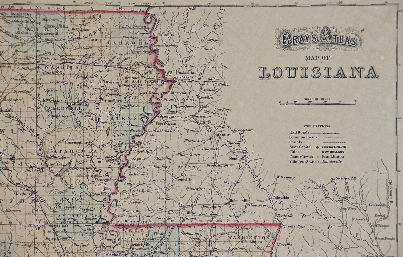 Other Louisiana: A Framed 19th Century Map by O. W. Gray For Sale