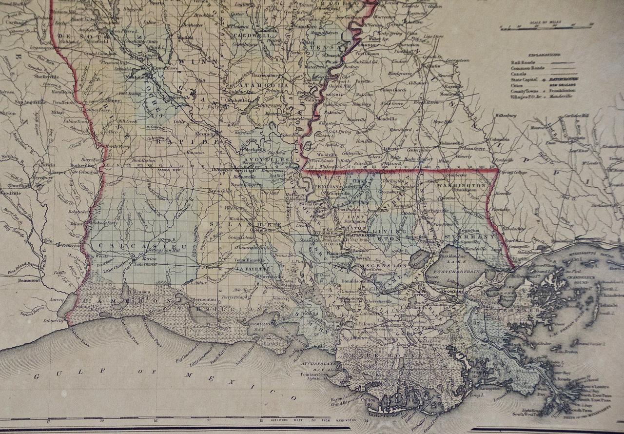 Engraved Louisiana: A Framed 19th Century Map by O. W. Gray For Sale