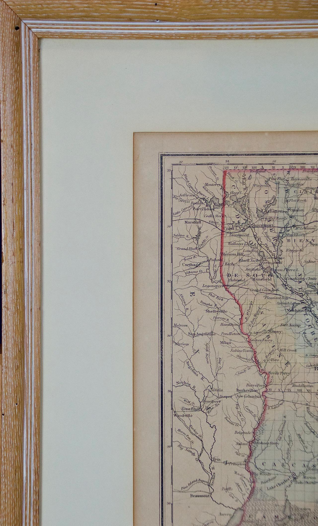 Louisiana: A Framed 19th Century Map by O. W. Gray In Good Condition In Alamo, CA