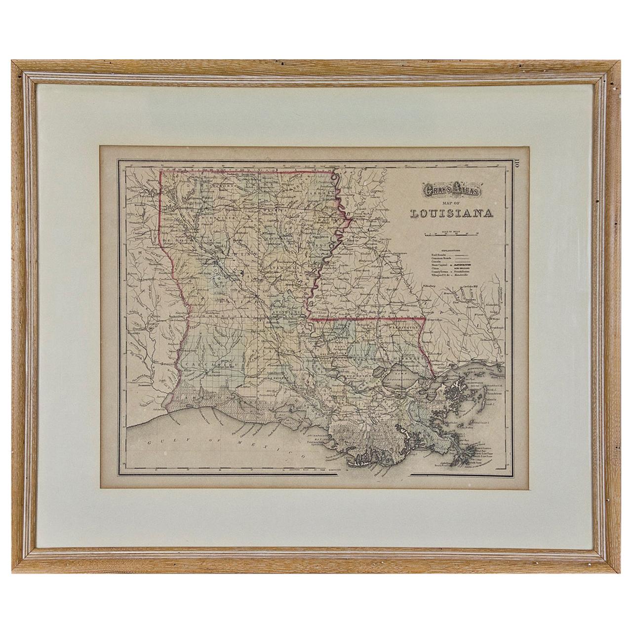 Louisiana: A Framed 19th Century Map by O. W. Gray
