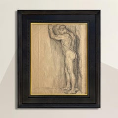 Dibujo enmarcado de figura masculina del siglo XIX según Ferdinand Hodler