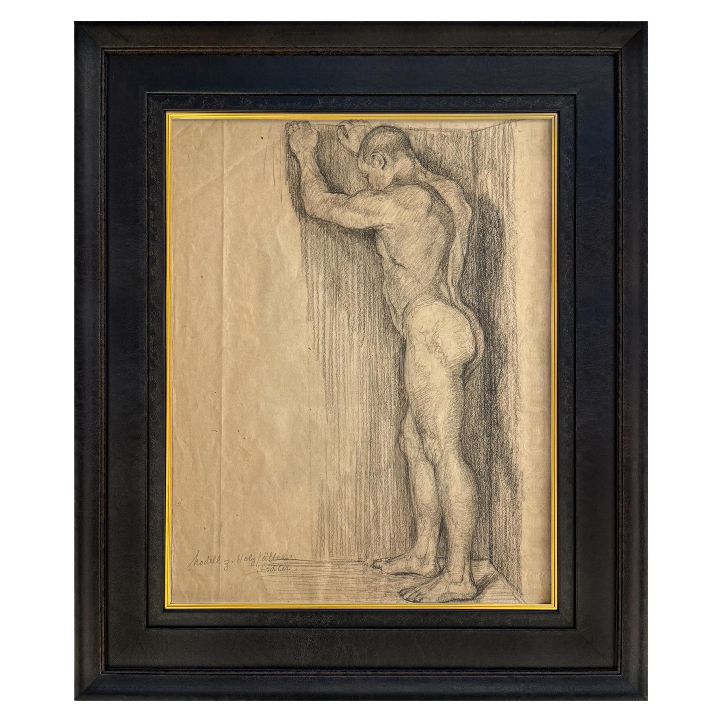 Framed 19th Century Male Figure Drawing after Ferdinand Hodler For Sale