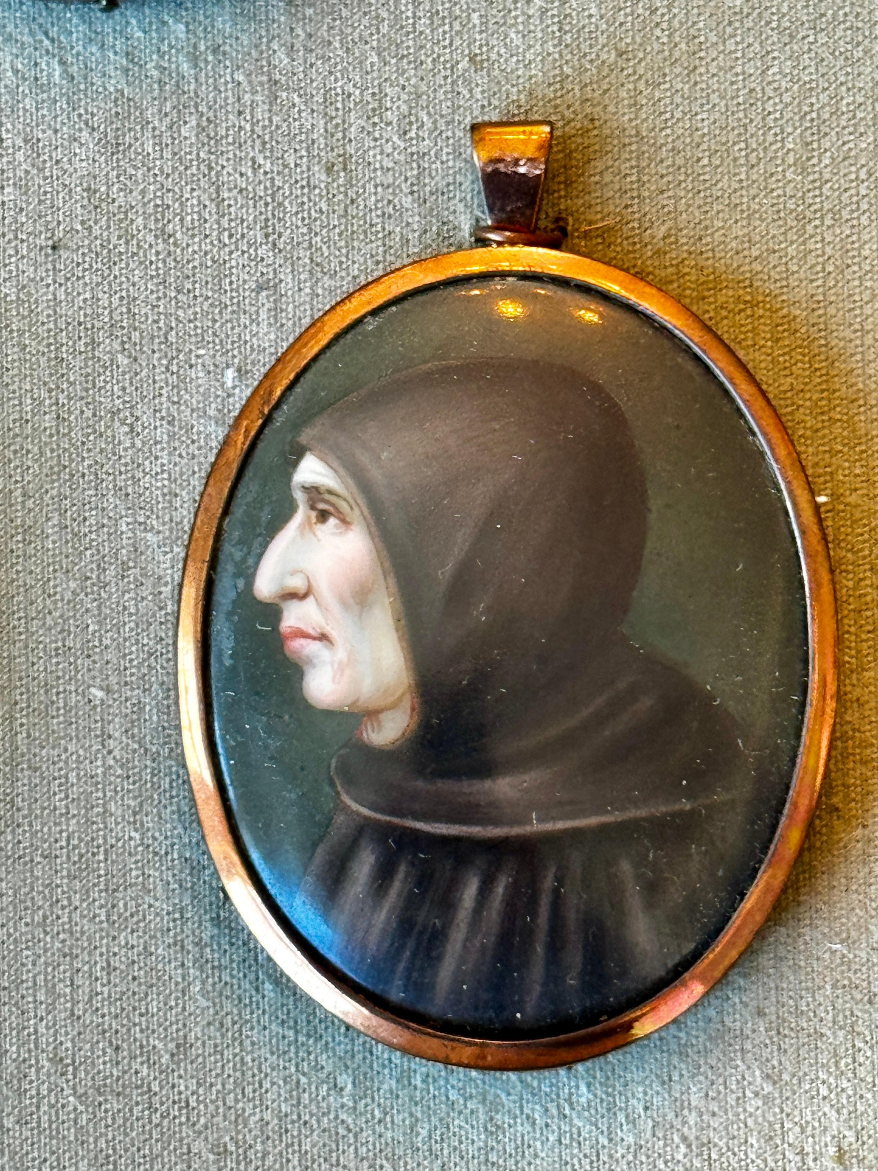 Framed 19th Century Porcelain Miniatures of Monks Hand-Painted 1