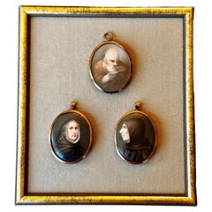 Antique Framed 19th Century Porcelain Miniatures of Monks Hand-Painted 
