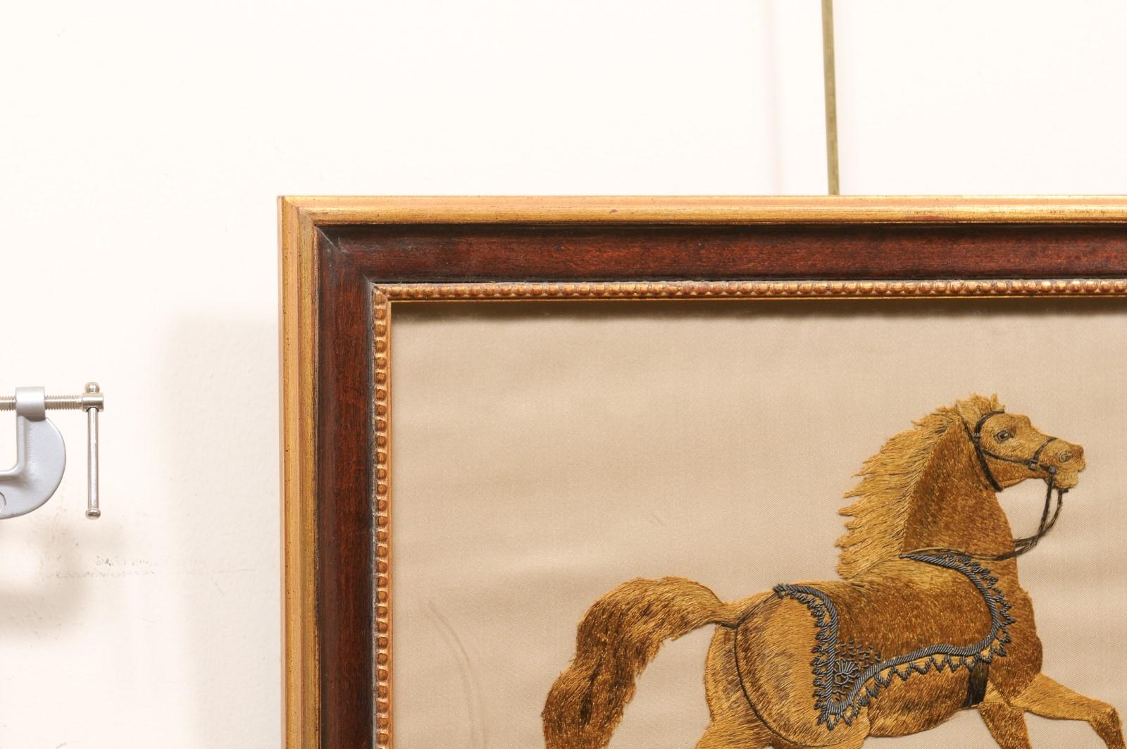 Framed 19th Century Silk Embroidery of Horse For Sale 6