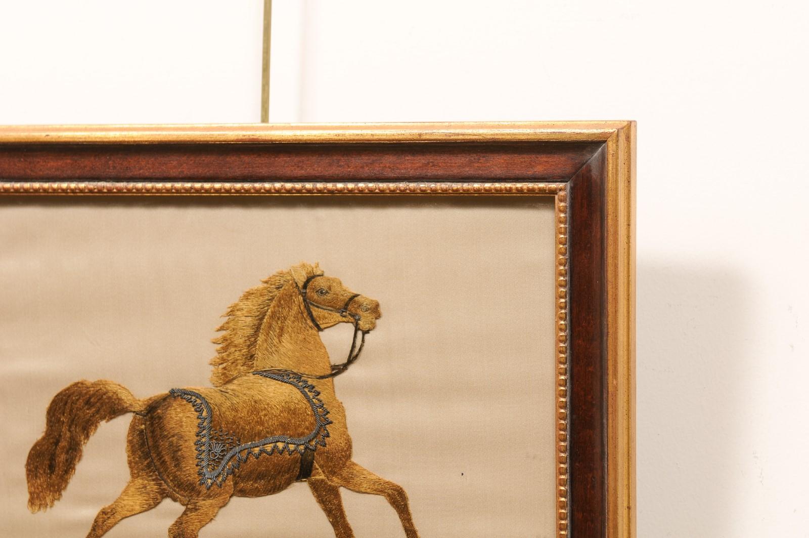 Framed 19th Century Silk Embroidery of Horse For Sale 8