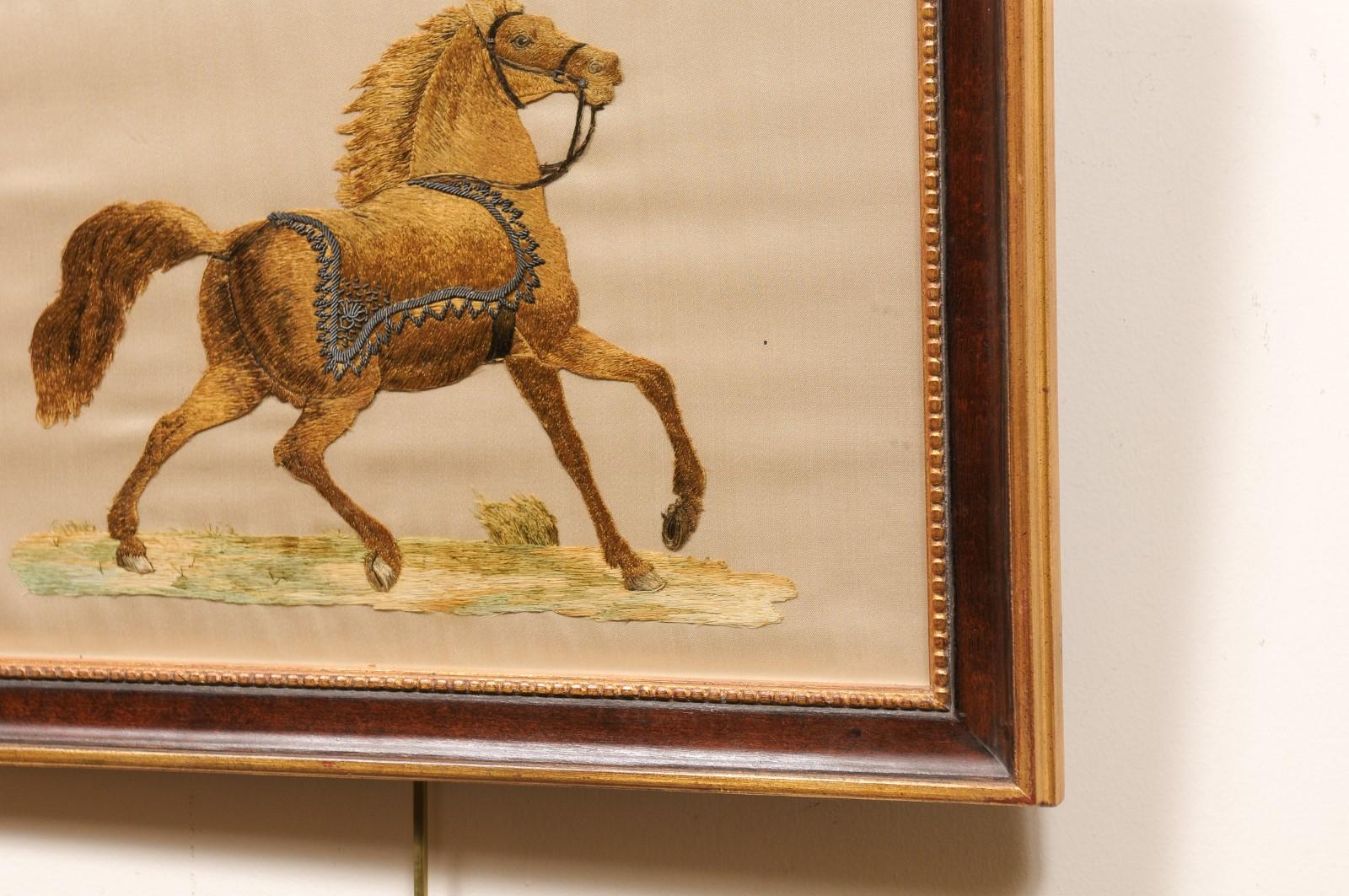 Framed 19th Century Silk Embroidery of Horse For Sale 9