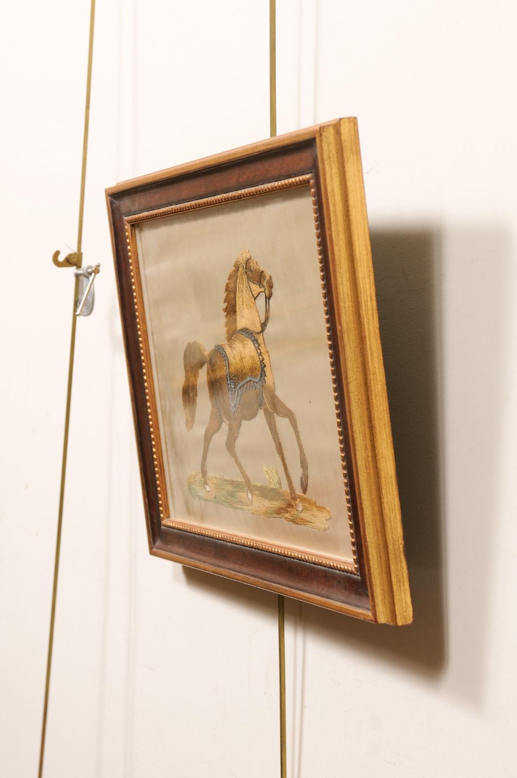 Framed 19th Century Silk Embroidery of Horse In Good Condition For Sale In Atlanta, GA