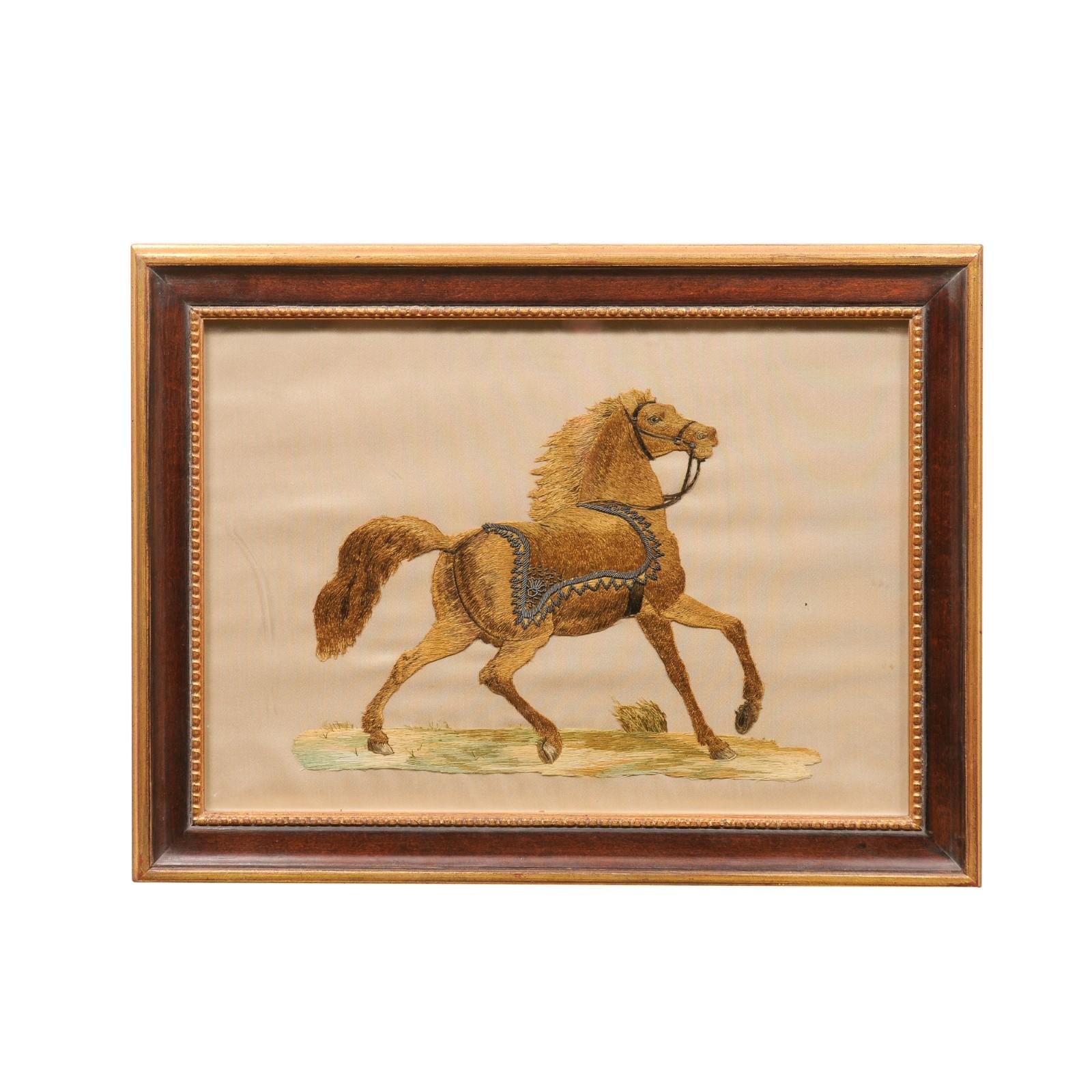 Framed 19th Century Silk Embroidery of Horse For Sale 4