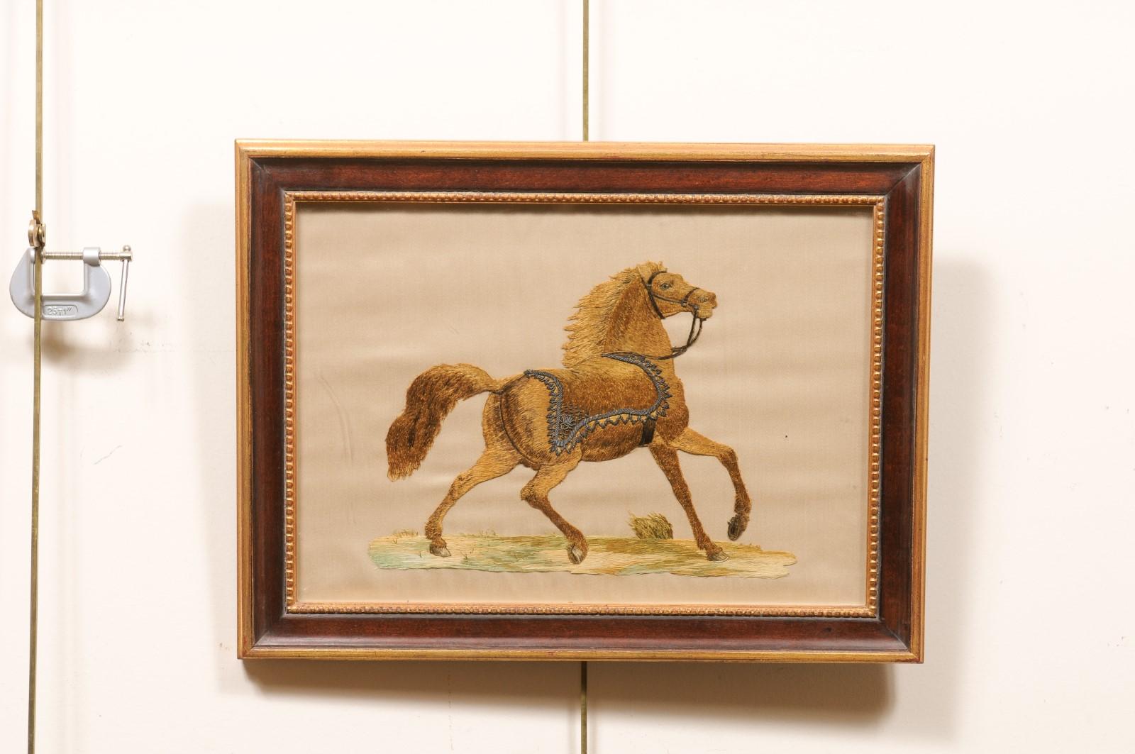 Framed 19th Century Silk Embroidery of Horse For Sale 5