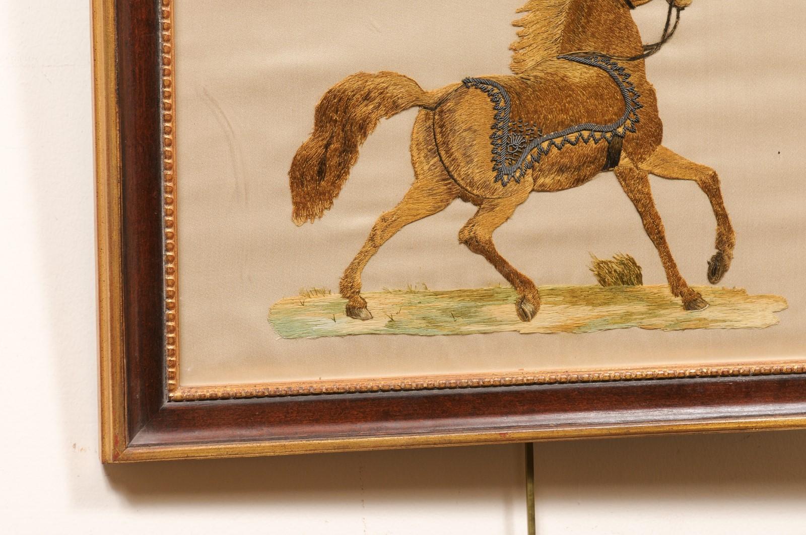 Framed 19th Century Silk Embroidery of Horse For Sale 6