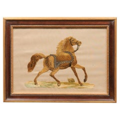 Antique Framed 19th Century Silk Embroidery of Horse