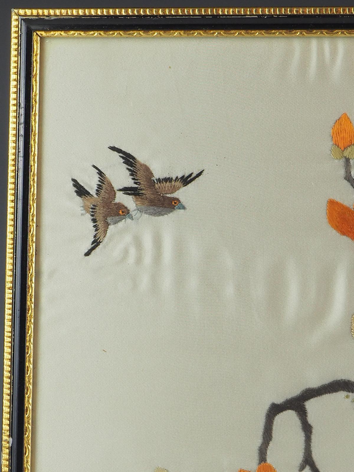 Framed 20th Century Chinese Silk Love Birds Embroidery 4
