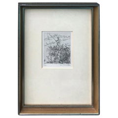 Framed 20th Century Etching of Fisherman, Illegible Signature