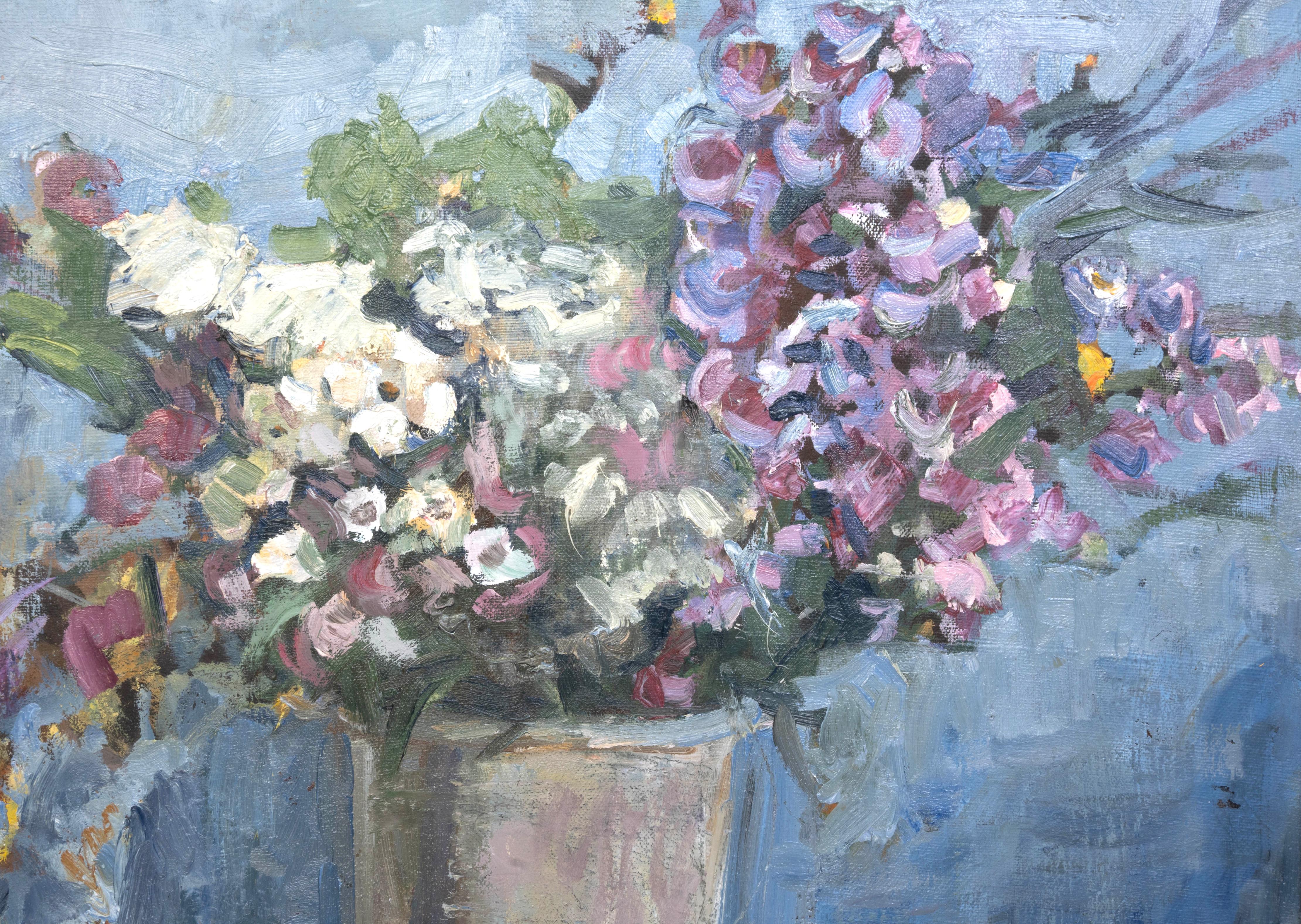 Gerahmt 20. Jahrhundert Öl auf Leinwand Stillleben Blumenstrauß, Ukraine, 1963 im Angebot 2