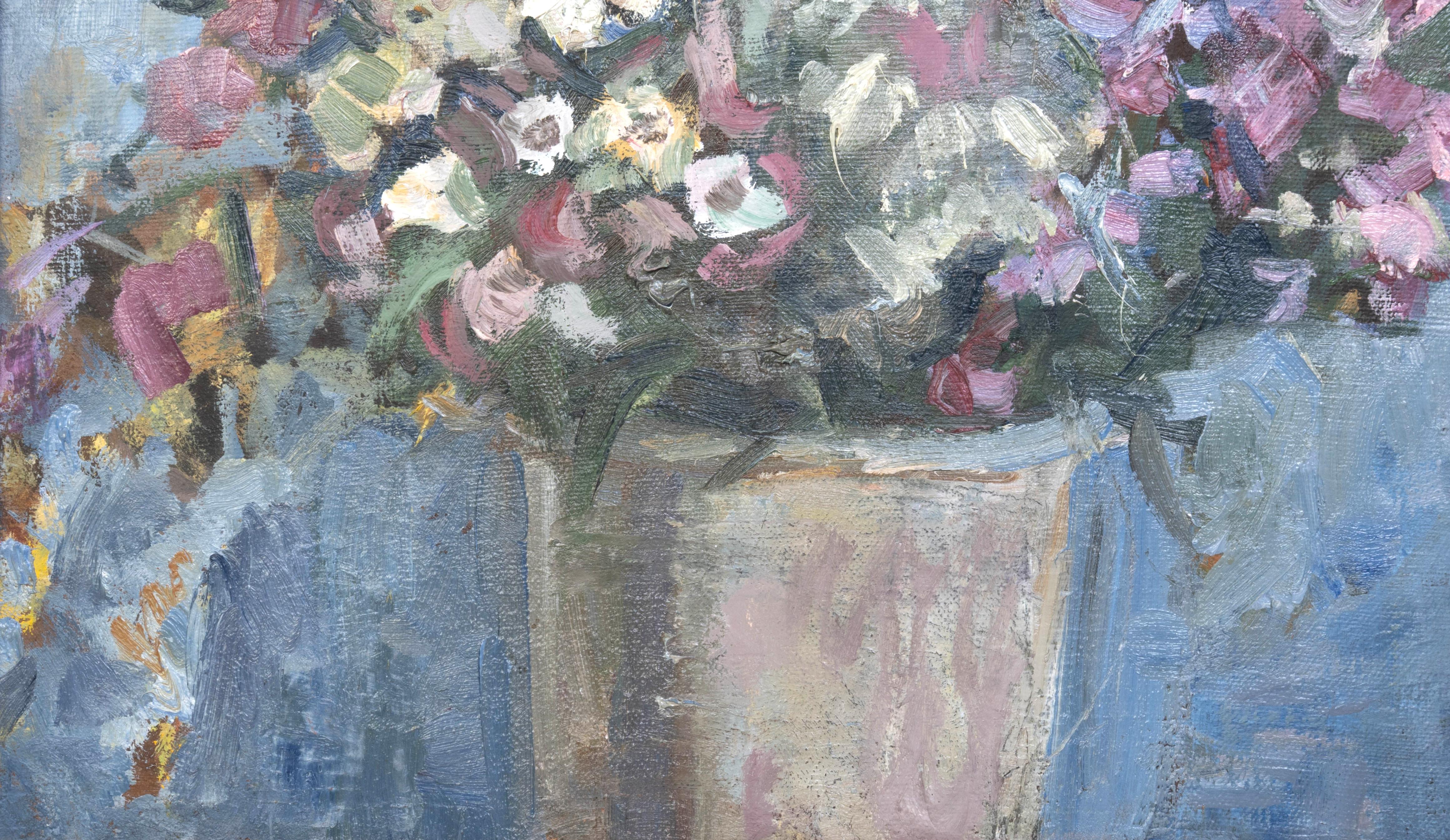 Gerahmt 20. Jahrhundert Öl auf Leinwand Stillleben Blumenstrauß, Ukraine, 1963 im Angebot 3