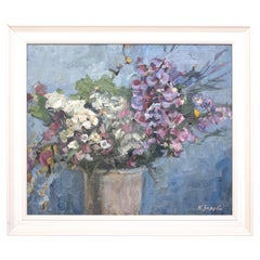 Framed 20th Century Oil On Canvas Still Life Bouquet Of Flowers, Ukraine, 1963
