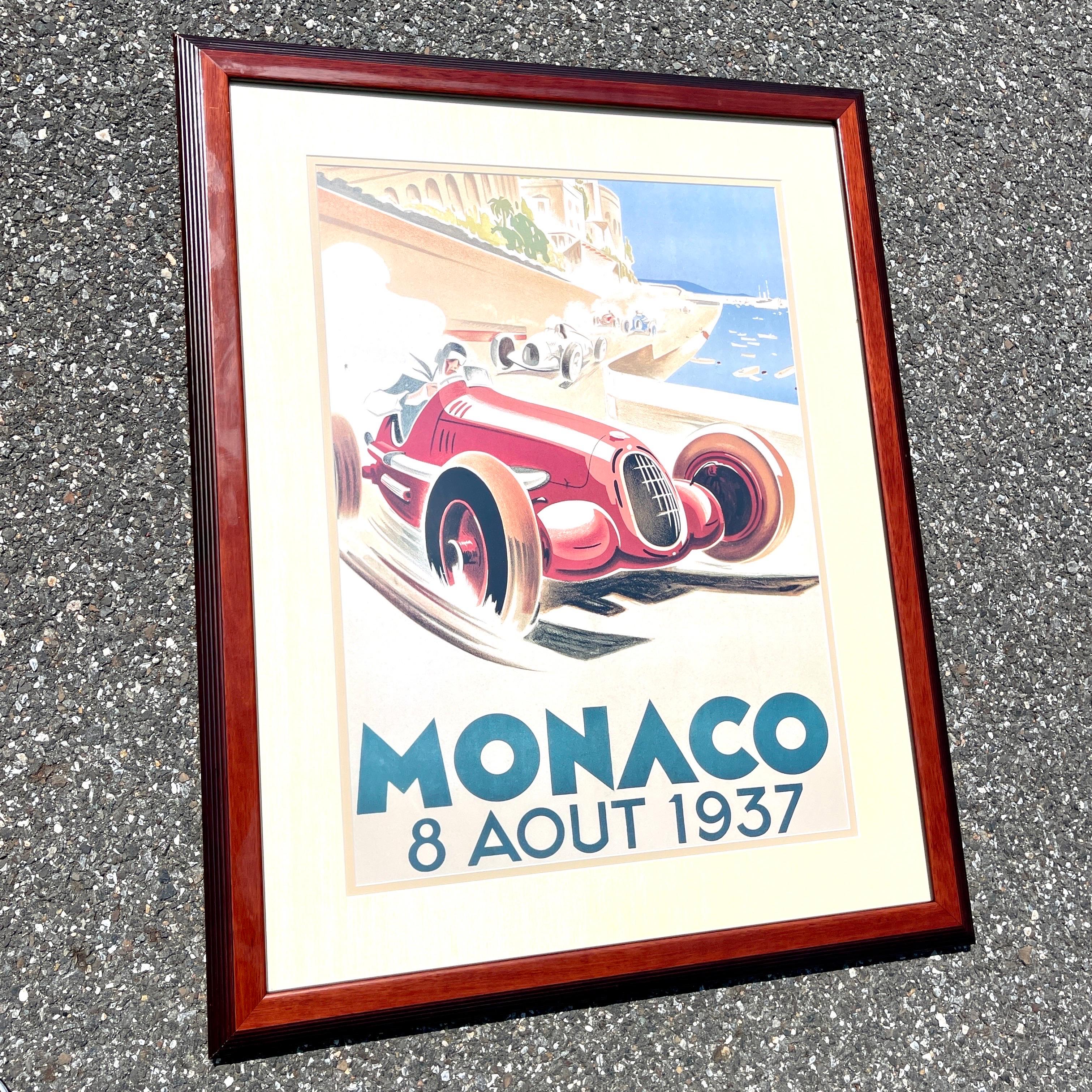 Framed 20th Century Reprint Of Monaco 1937 Grand Prix Poster  In Good Condition In Haddonfield, NJ