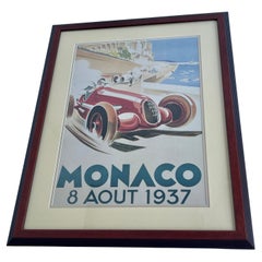 Retro Framed 20th Century Reprint Of Monaco 1937 Grand Prix Poster 