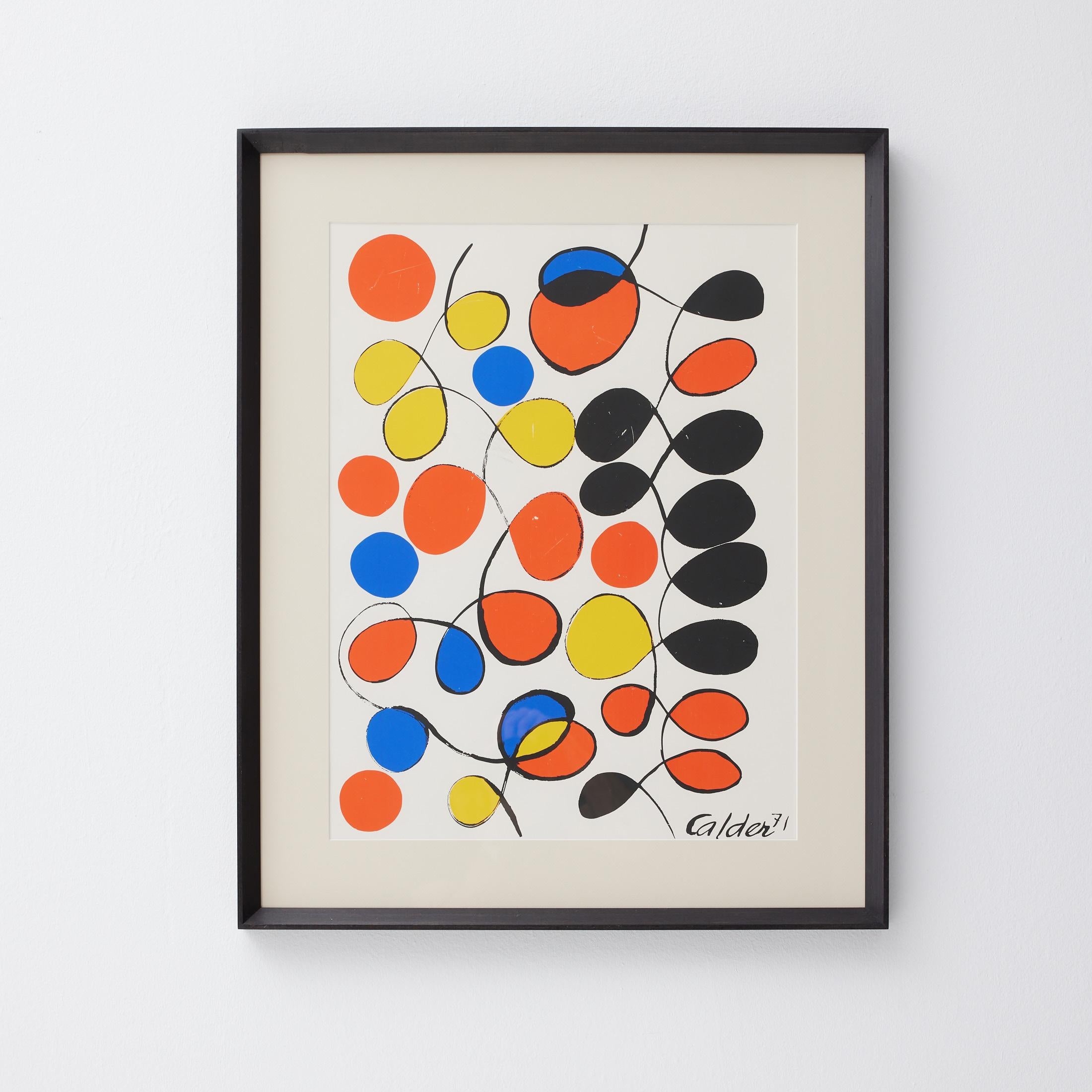 Gerahmte abstrakte Farbseriegrafie nach Alexander Calder

Peppen Sie Ihre Sammlung mit dieser lebendigen, gerahmten Farbserigrafie auf, die nach dem ikonischen Werk von Alexander Calder geschaffen wurde. Dieses Werk, das um 1970 in Frankreich