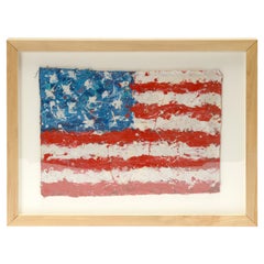 Framed Abstract Expressionist American Flag Painting