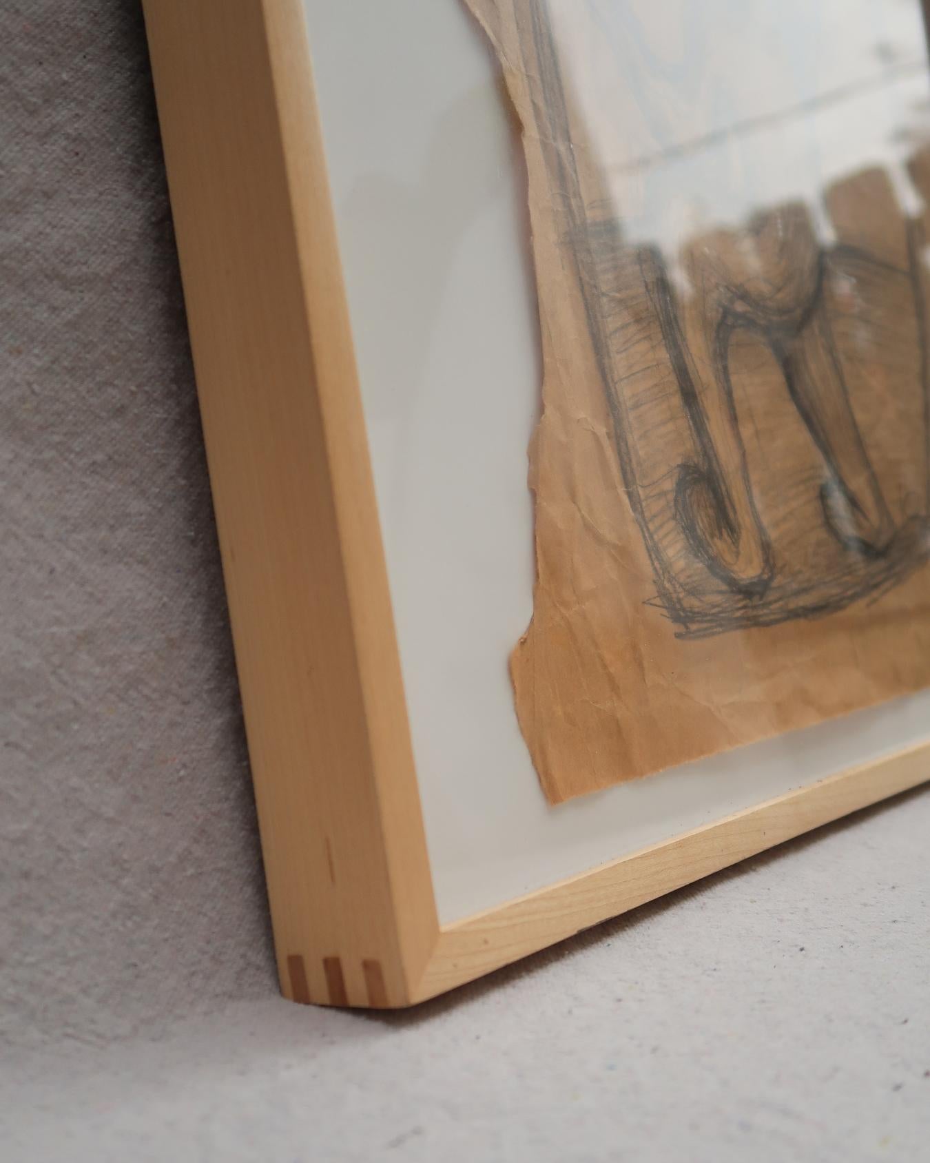 North American Framed Abstract Figure Drawing on Aged Paper For Sale