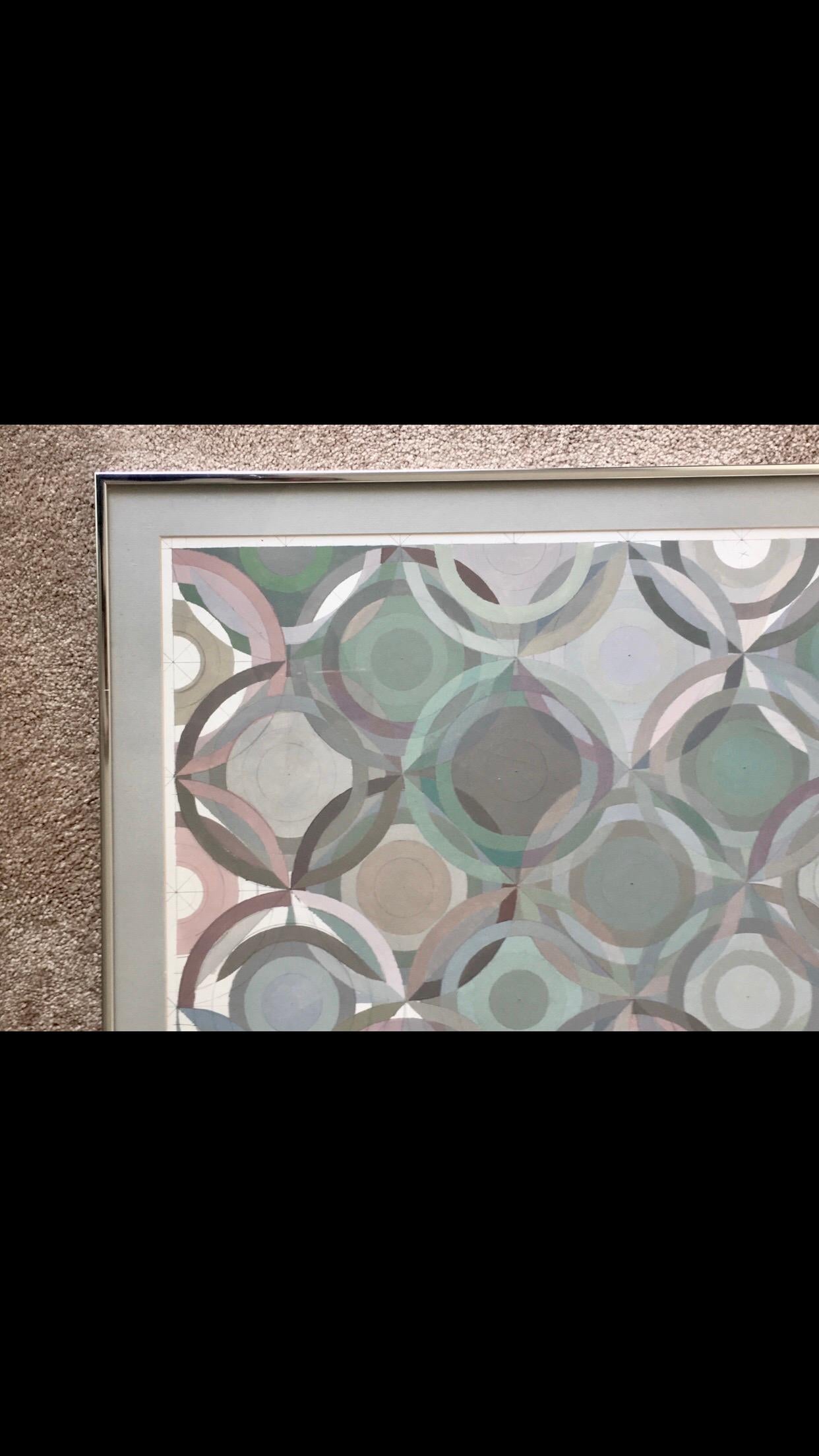 Brushed Framed Abstract Geometric Gouache on Paper by Stevan Kissel For Sale