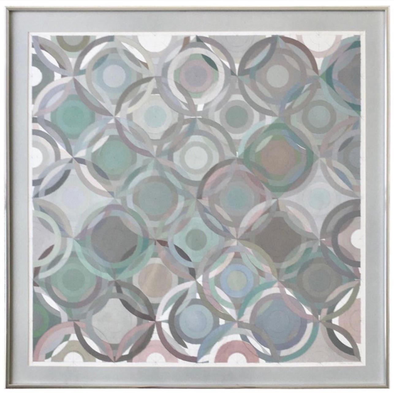 Framed Abstract Geometric Gouache on Paper by Stevan Kissel