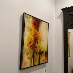 Framed Abstract Giclée on Canvas with Colorful Poppies, Signed Contemporary Flor