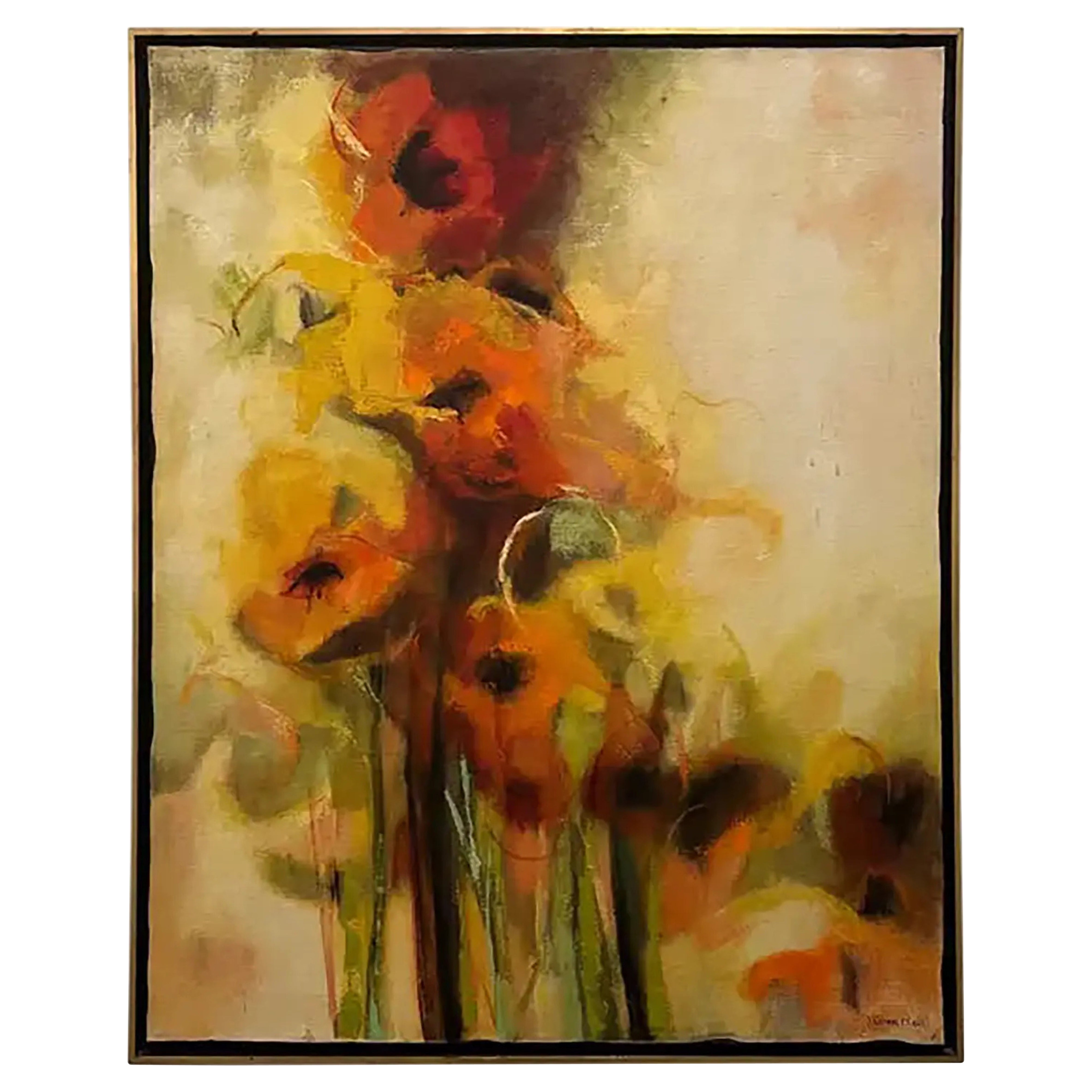 Toile abstraite giclée encadrée - Colorful Poppies, Signed Art en vente