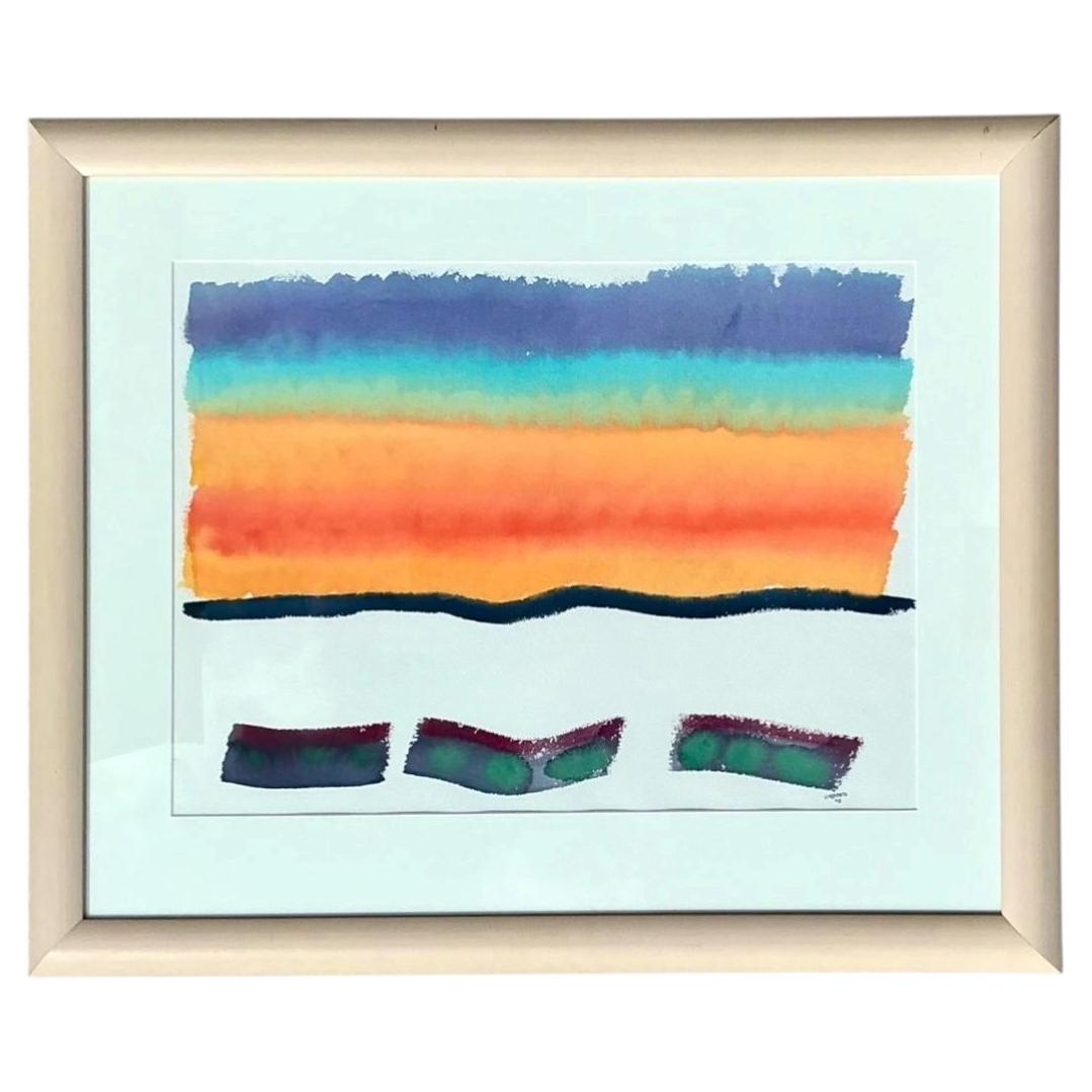 Framed Abstract Joe Orffeo Watercolor Painting
