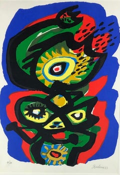 Framed Abstract Lithograph by a French Artist, Signed Roosleens