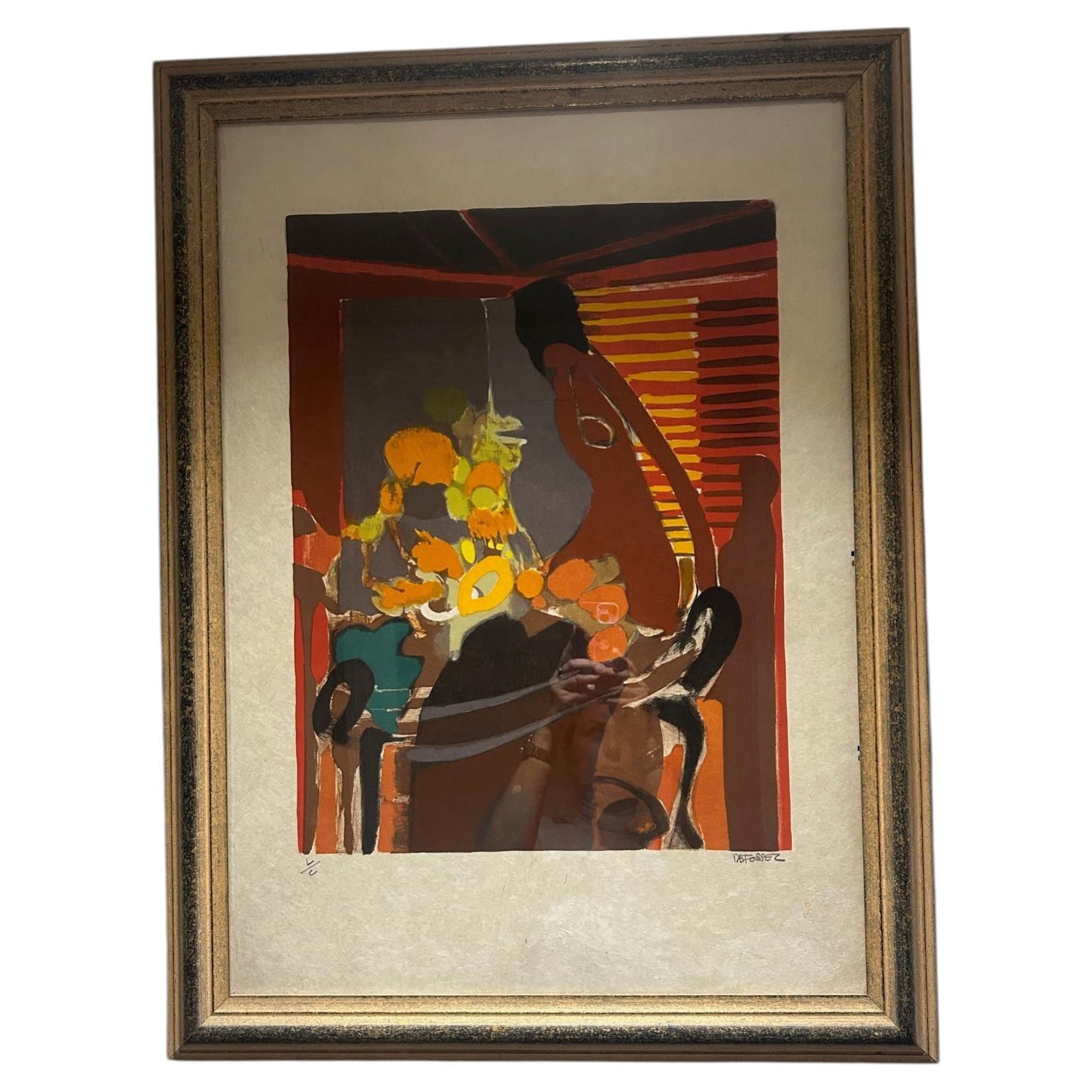 Signed Abstract Lithograph Still Life, Mid-Century Modern, France