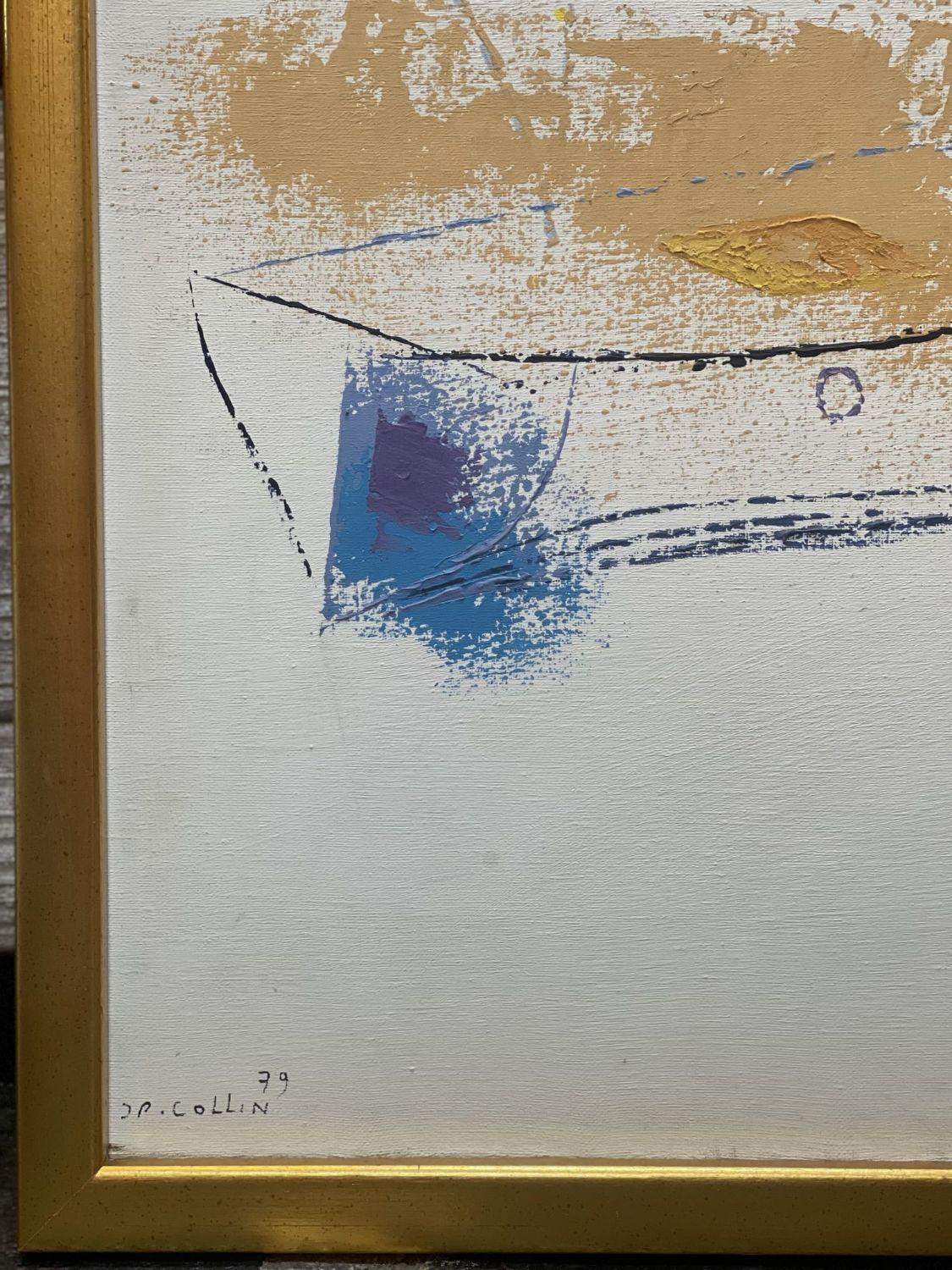 Framed Abstract Painting of Sailboats by J.P. Collin '1979' In Good Condition For Sale In Los Angeles, CA