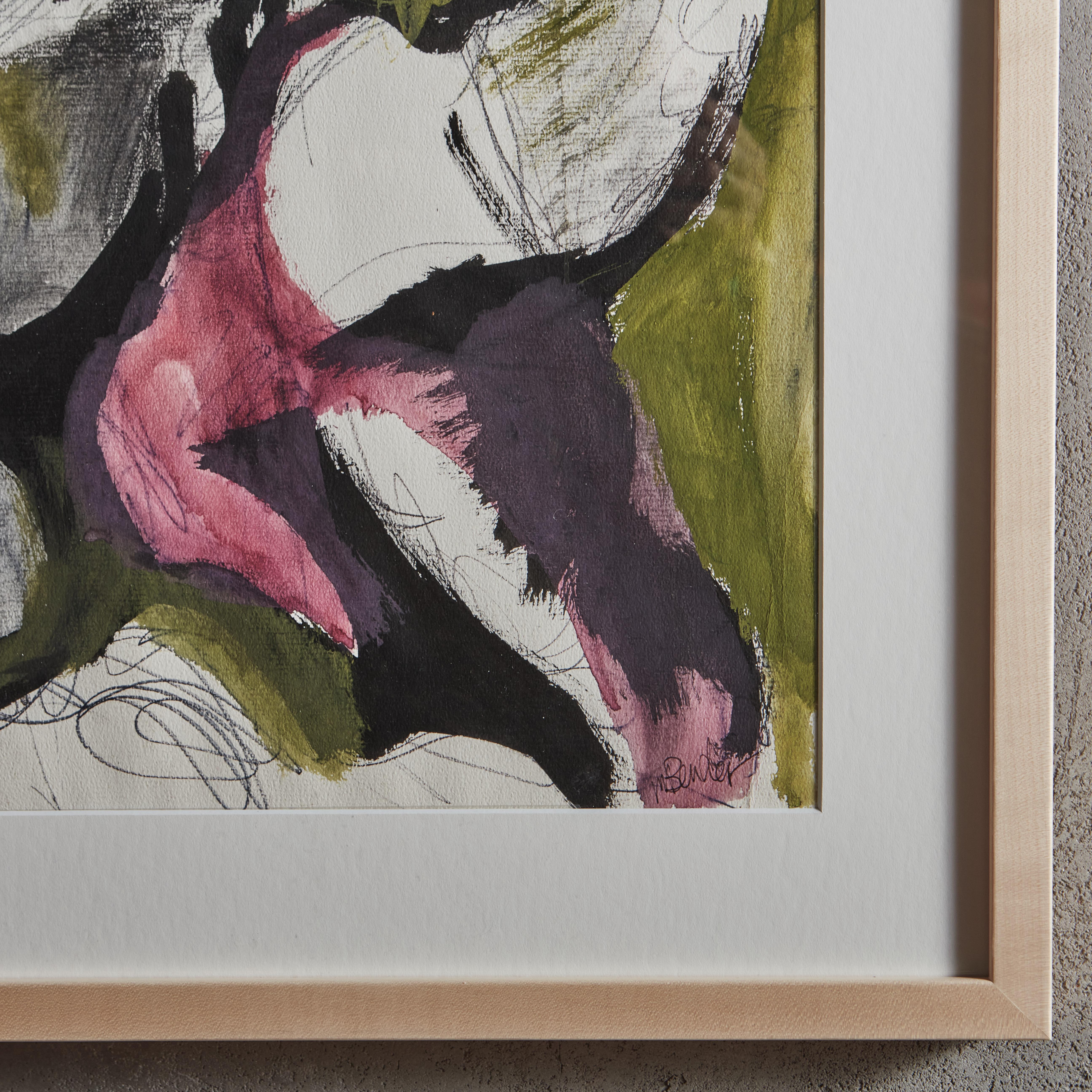 Canvas Framed Abstract Watercolor by May Bender, Late 20th Century For Sale