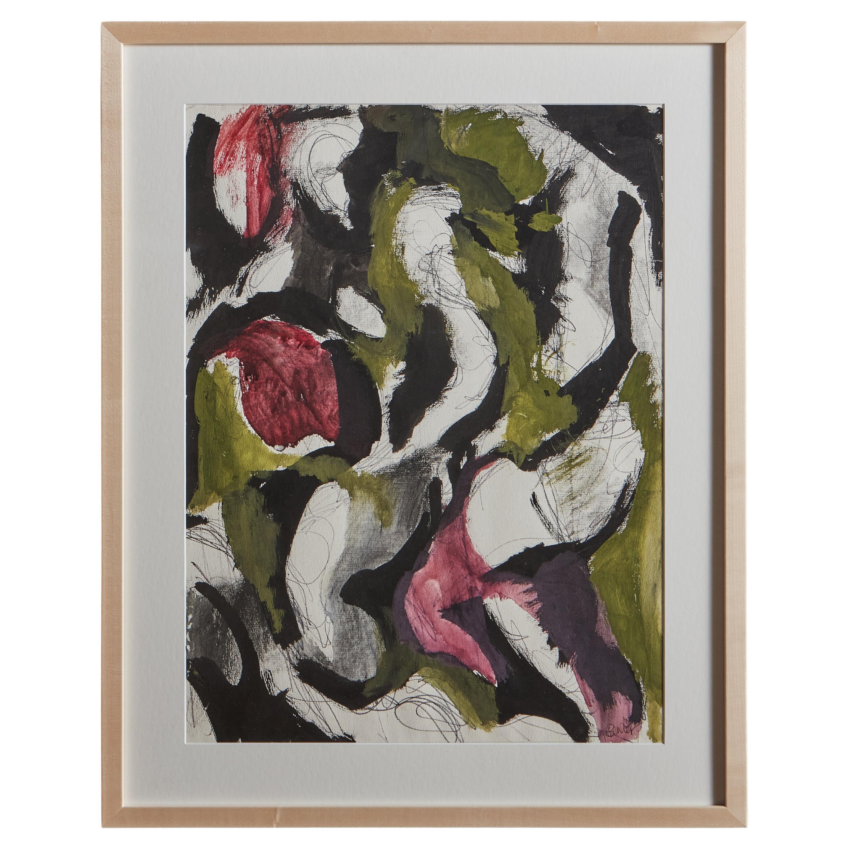 Framed Abstract Watercolor by May Bender, Late 20th Century