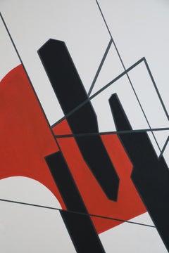 Mid-Century Acrylic Abstract Painting, Geometric Shapes, Framed