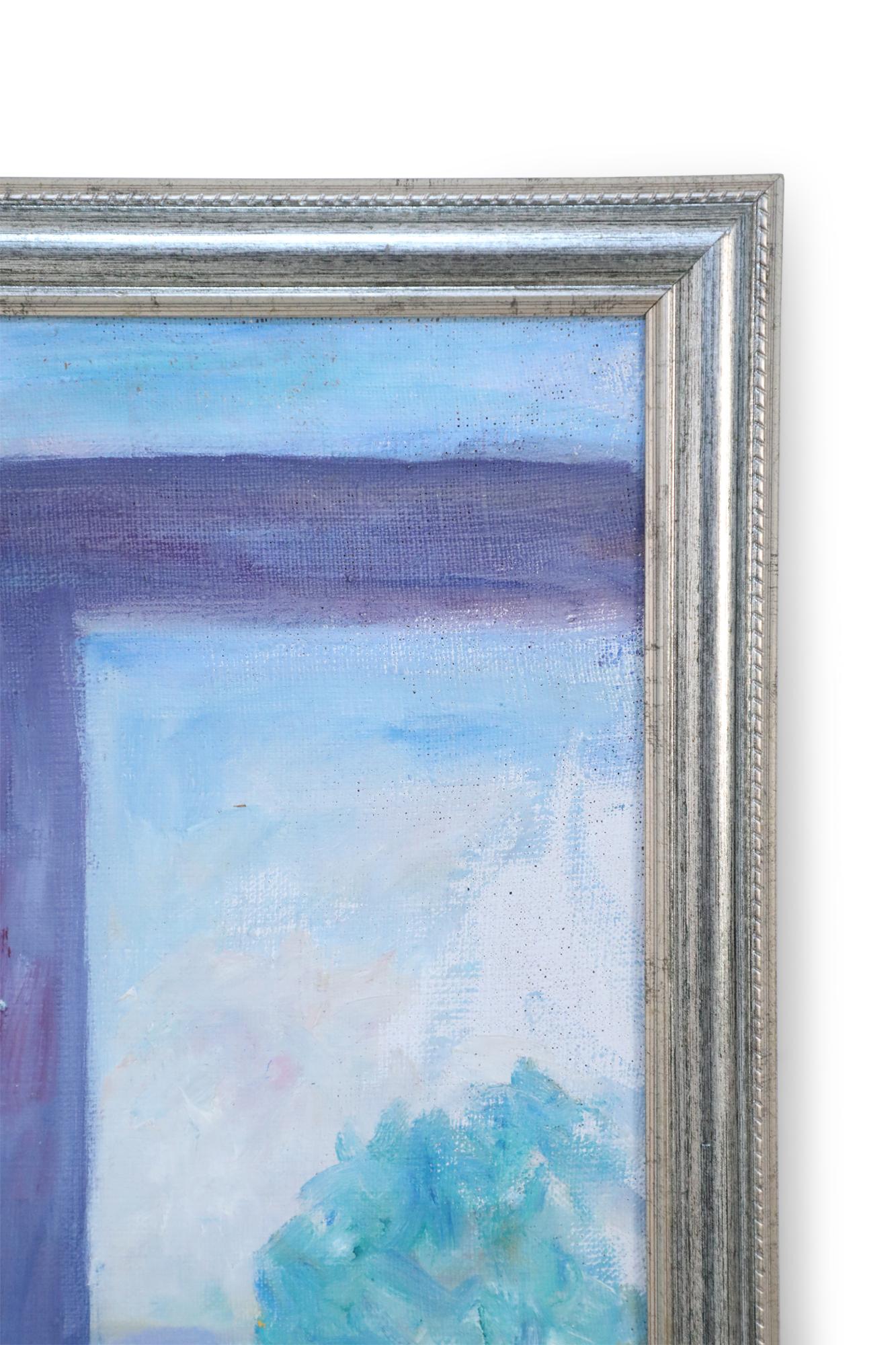 Gerahmtes Acryl-Stillleben, Gemälde einer Weinflasche und Obstschale aus Acryl auf einem Fensterschrank, Ov (Moderne der Mitte des Jahrhunderts) im Angebot