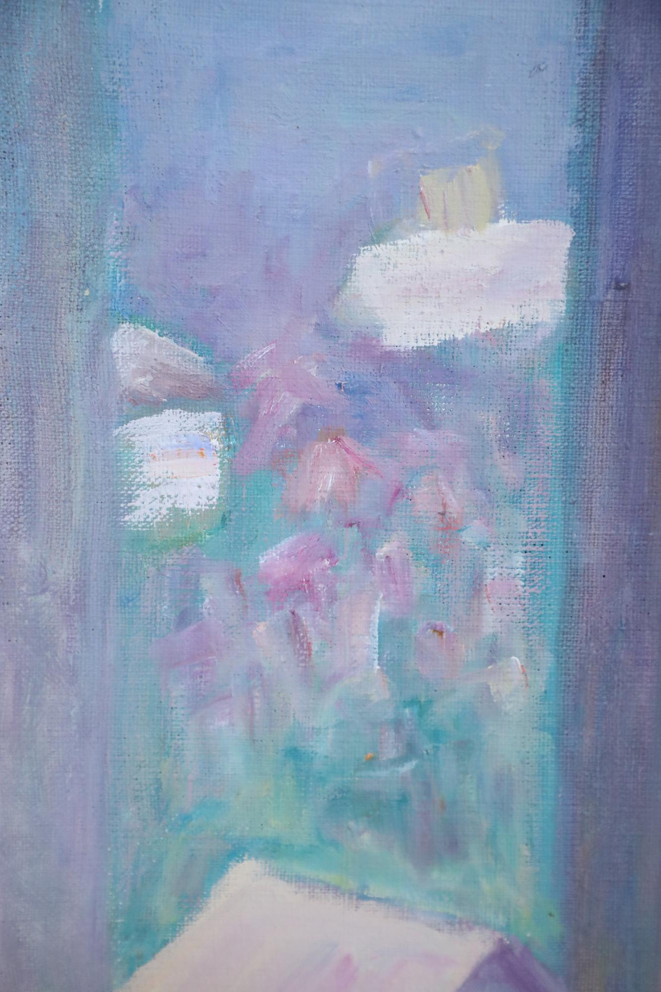 Gerahmtes Acryl-Stillleben mit einer Weinflasche und Obst auf einem Windowsill Ov im Zustand „Gut“ im Angebot in Queens, NY