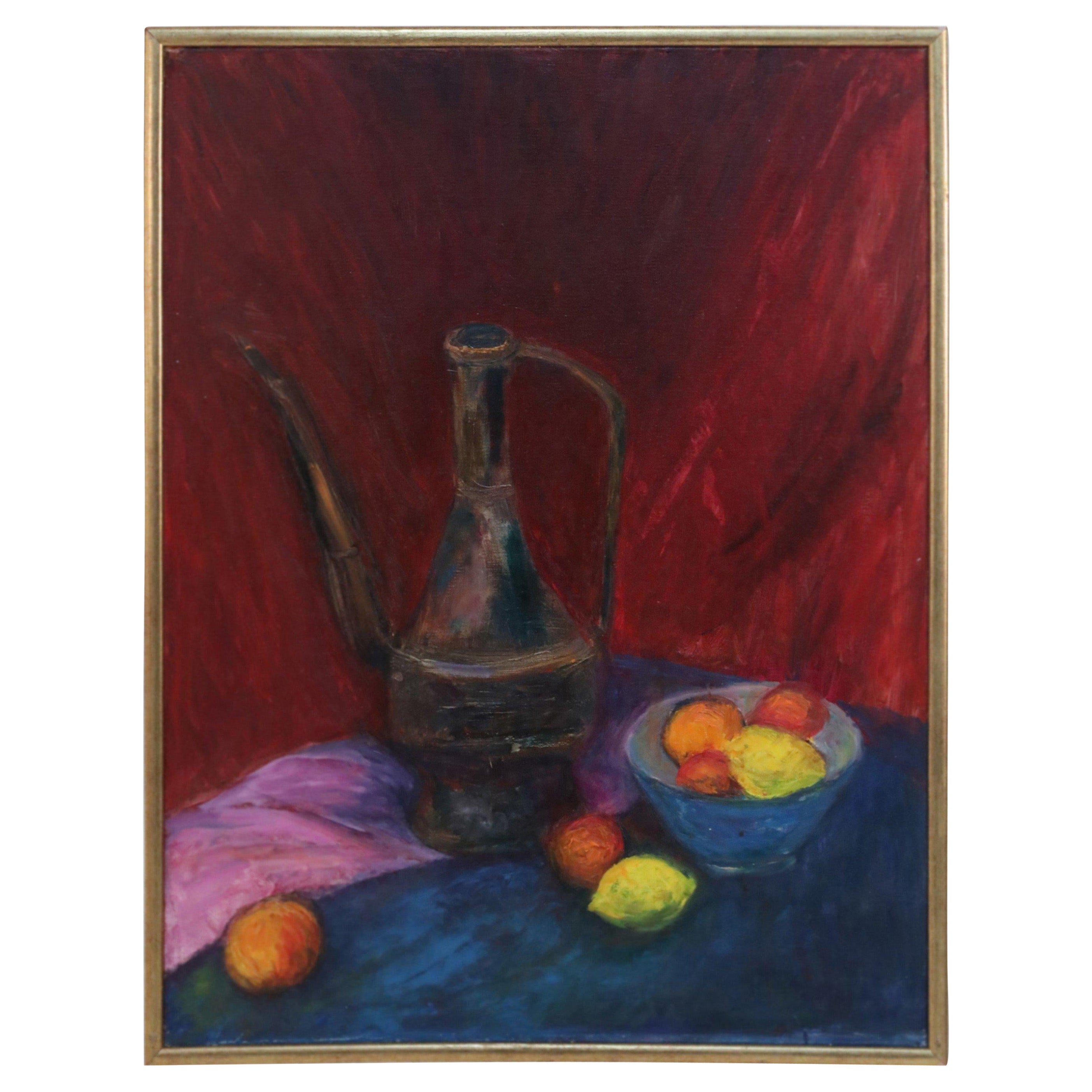 Gerahmtes Acryl-Stillleben mit gelben und orangefarbenen Zitronenfrüchten und einer Pfeile im Angebot