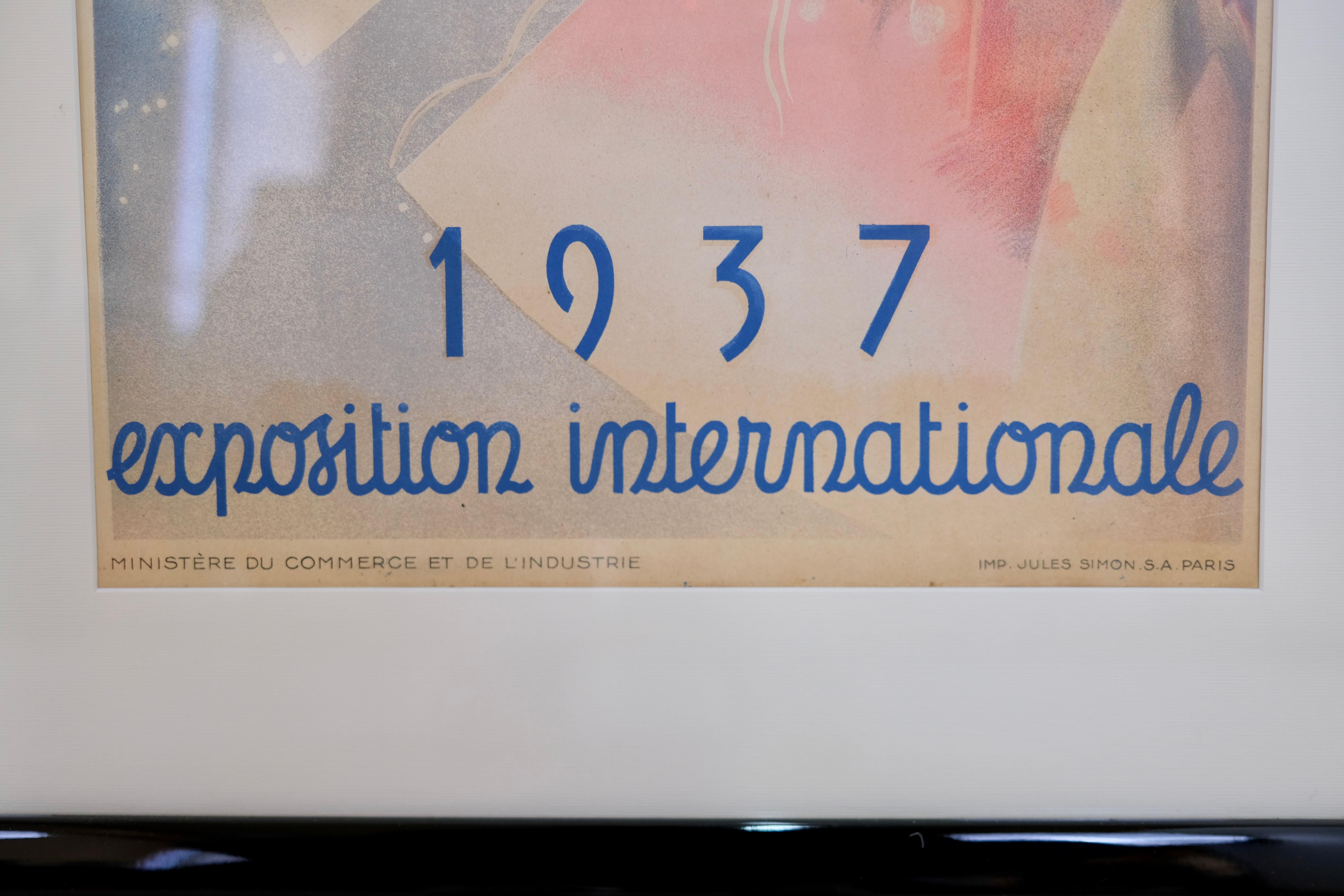 Gerahmtes Werbeplakat für die Weltausstellung 1937 in Paris  (Französisch) im Angebot